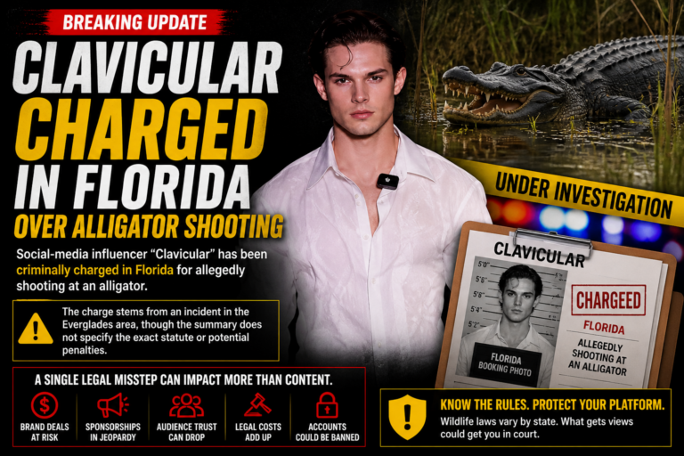 Clavicular charged in Florida over alleged alligator shooting, with legal risk and creator platform consequences highlighted.