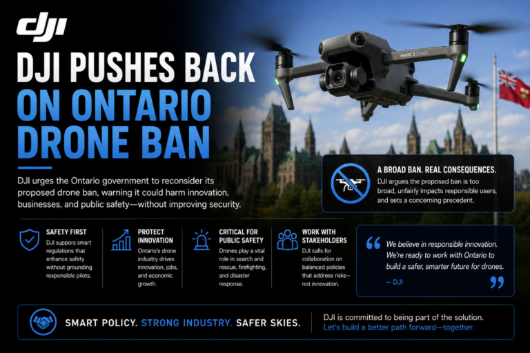 DJI drone graphic about Ontario drone ban policy