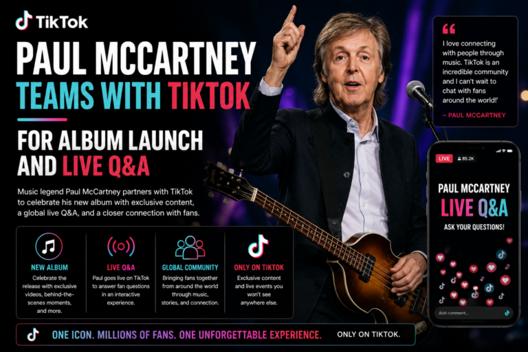Paul McCartney TikTok album launch and live Q&A creator platform graphic
