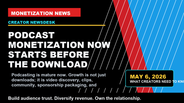 Podcasting is mature now. Growth is not just downloads; it is video discovery, clips, community, sponsorship packaging, and premium audience products.