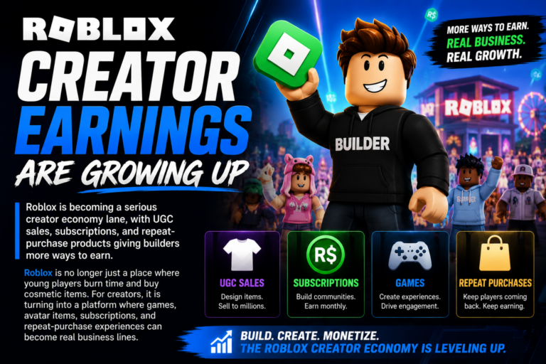 Roblox creator earnings are growing up as UGC sales, subscriptions, games, and repeat purchases turn Roblox into a serious creator economy lane.