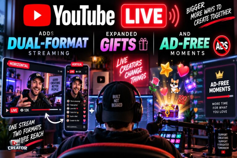 YouTube Live Adds Dual-Format Streaming, Expanded Gifts and Ad-Free Moments