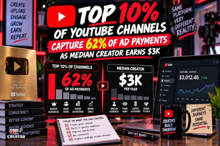 Top 10% of YouTube Channels Capture 62% of Ad Payments as Median Creator Earns $3K