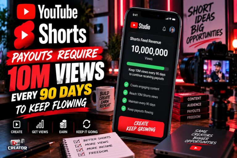 YouTube Shorts Payouts Require 10M Views Every 90 Days to Keep Flowing