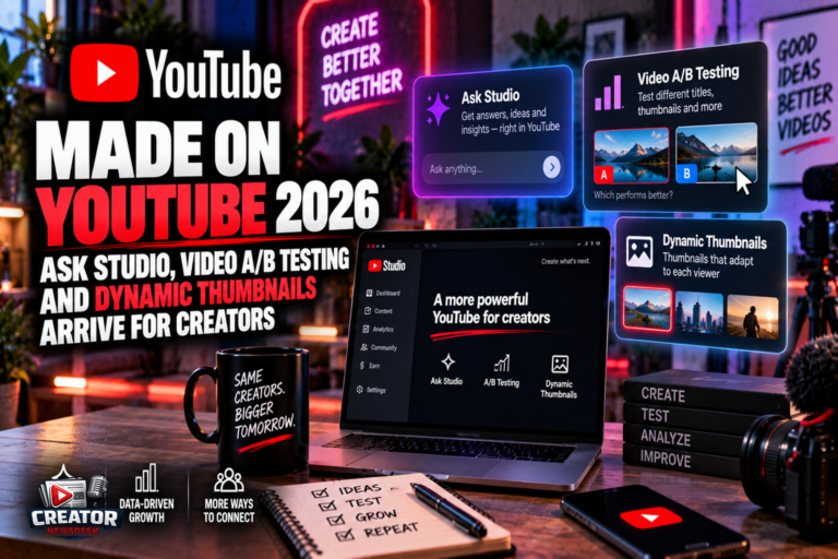 Made on YouTube 2026: Ask Studio, Video A/B Testing and Dynamic Thumbnails Arrive for Creators