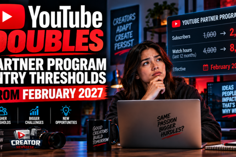 YouTube Doubles Partner Program Entry Thresholds From February 2027